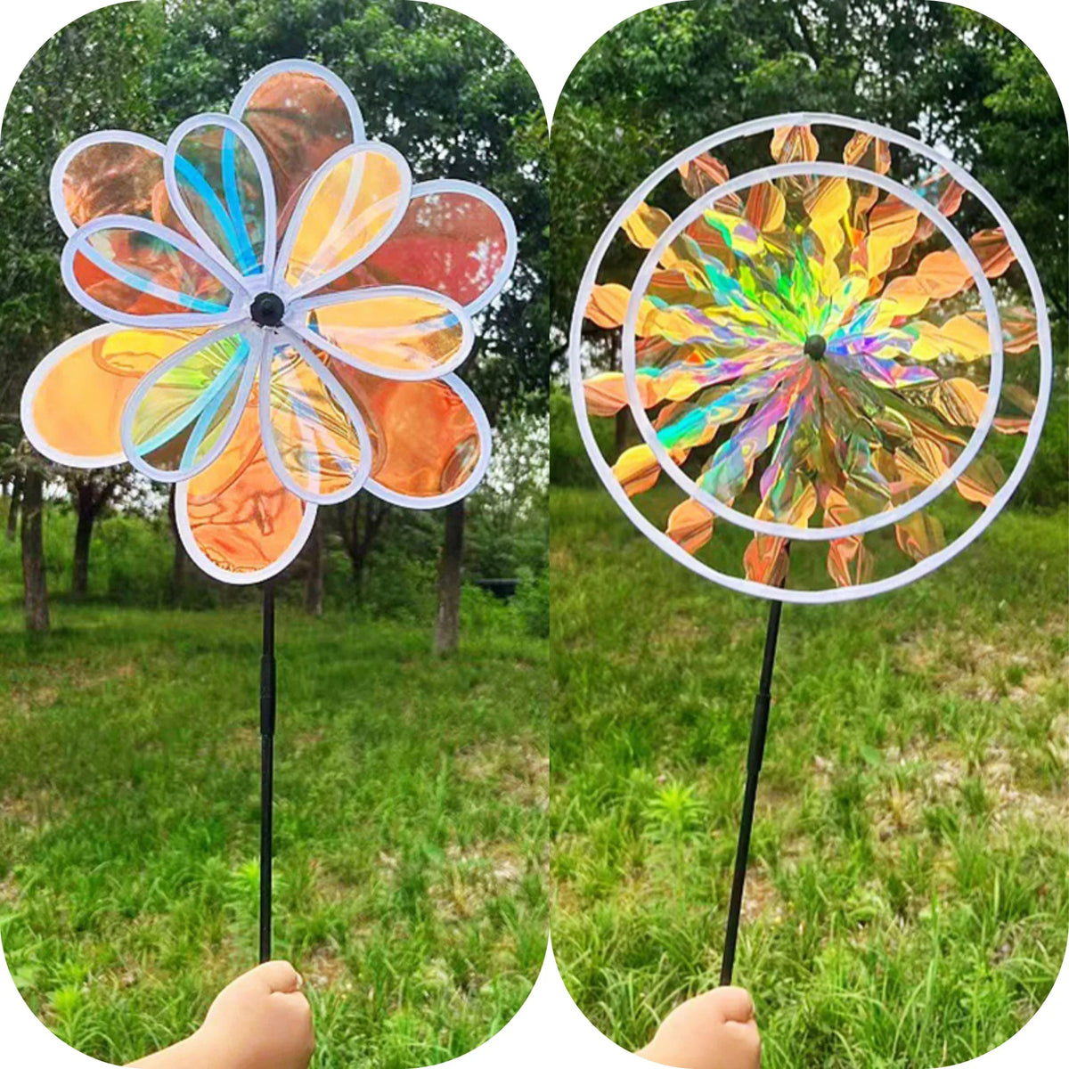 1/2 Layer Fruit Garden Reflective Six Color Dazzling Sunflower Windmill Outdoor Lawn Yard Bird-Scaring Wind Spinner Kids Toys