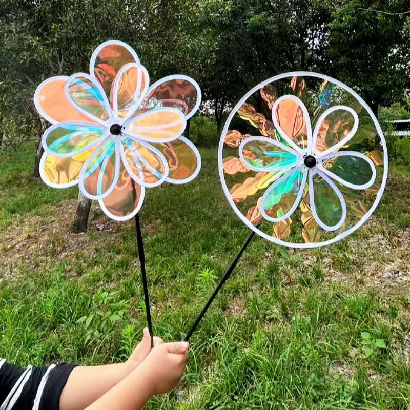 1/2 Layer Fruit Garden Reflective Six Color Dazzling Sunflower Windmill Outdoor Lawn Yard Bird-Scaring Wind Spinner Kids Toys