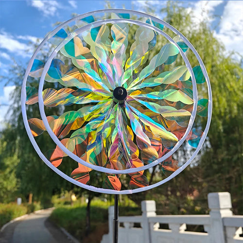 1/2 Layer Fruit Garden Reflective Six Color Dazzling Sunflower Windmill Outdoor Lawn Yard Bird-Scaring Wind Spinner Kids Toys